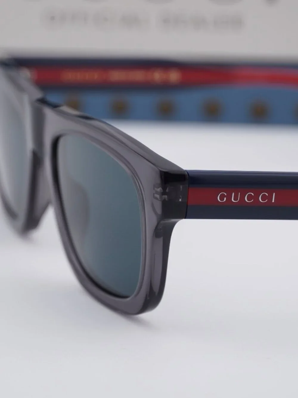Gucci GG1991S 004 Square Sunglasses - Shiny Transparent Dark Grey/Blue